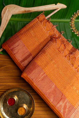 Burnt Orange and Rani Pink Border Maheshwari Saree