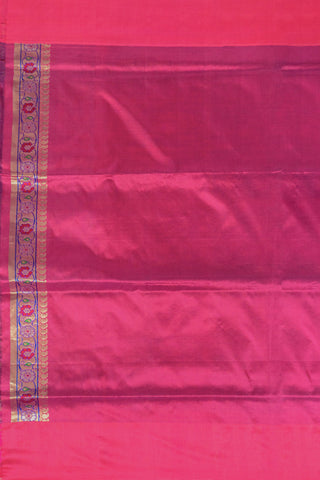 Navy Blue Amdavadi Pure Silk Saree with Gold Zari and Pink Border