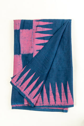 Dual-Tone Indigo Mul Cotton Sari - Modern Color Block