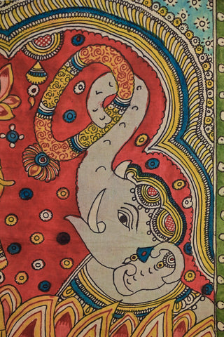 Kalamkari silk saree with Goddess Lakshmi painting