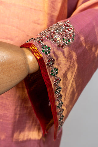 Dual Tone Shaded Pink Tissue Kurti Pant with Shantoon Lining and Hand Embroidered Zardozi