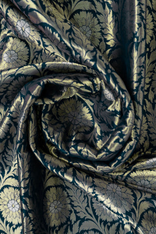 Navy Blue Amdavadi Pure Silk Saree with Gold Zari and Pink Border