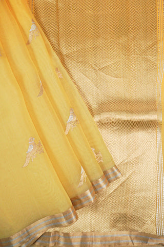 Turmeric Yellow Ombre Pure Silk Saree with Bird Embroidery handwoven saree