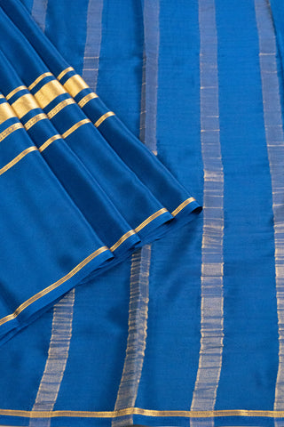 Elegant Royal Blue Mysore Silk Saree with Gold Zari Stripes