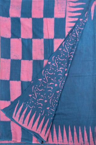 Dual-Tone Indigo Mul Cotton Sari - Modern Color Block