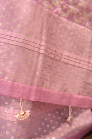 Blush Pink Pure Chanderi Silk Saree with Subtle Gold Zari Border