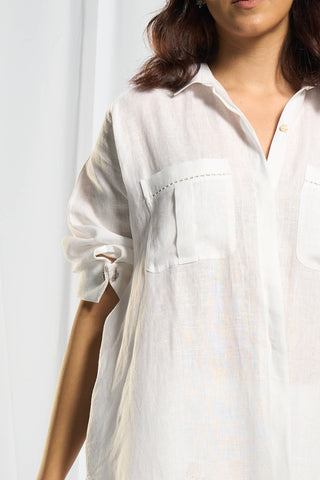 Premium white linen shirt with subtle sequin detailing