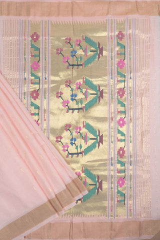Peach Cotton Paithani Saree with stylized floral motifs