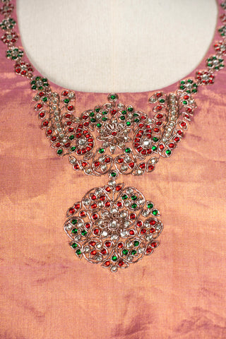 Dual Tone Shaded Pink Tissue Kurti Pant with Shantoon Lining and Hand Embroidered Zardozi