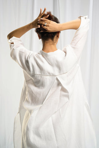 Oversized white linen spiritual shirt for women