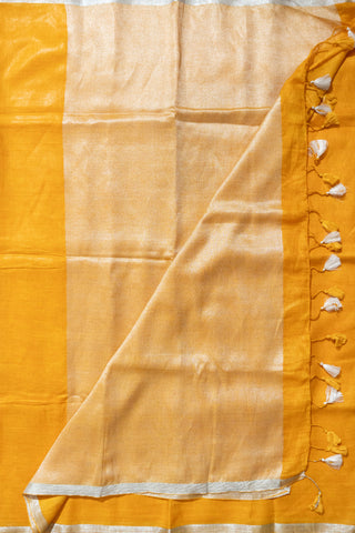 Yellow and Silver Pure Linen Saree