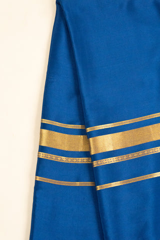 Elegant Royal Blue Mysore Silk Saree with Gold Zari Stripes