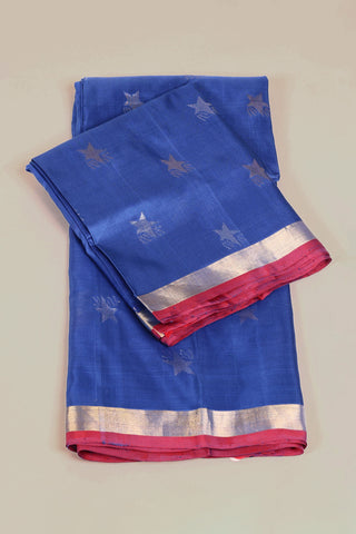 Cobalt Blue Uppada Silk Saree with Star Motifs & Red-Silver Border – Shop now for this Uppada silk saree online.