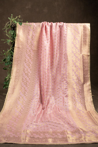 Pink and gold Banarasi Dola silk dupatta with zari work