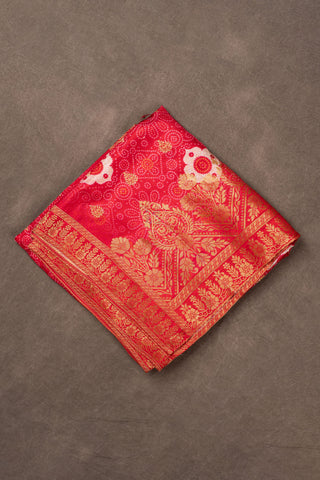 Red Banarasi Dola silk dupatta with digital Bandhani print