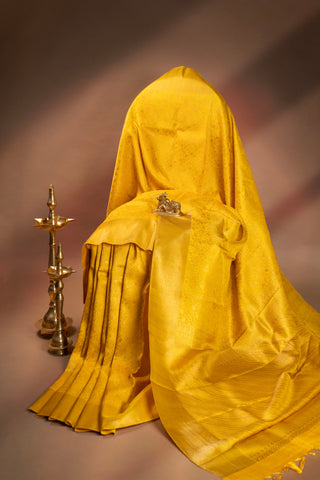 Gold Kanjivaram Silk Saree with All-Over Floral Jaal