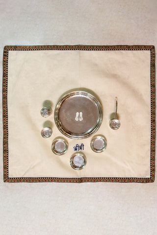 Silver Polished Brass Guru Pooja Kit for Sacred Rituals