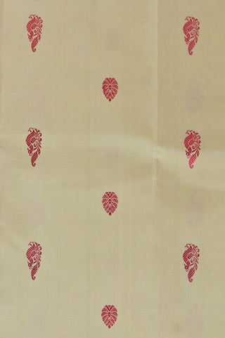Light Beige Kanjivaram Silk Saree with Red and Gold Buttas