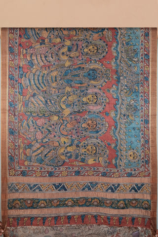 Tussar Kalamkari saree with floral and myth motifs