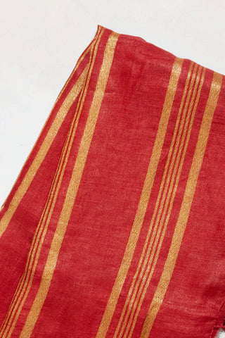 Gold and Red Pure Linen Saree