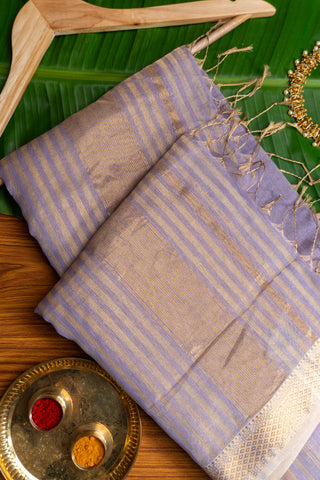 Lavender and Gold Zari Striped Maheshwari Saree