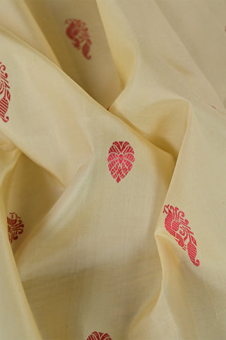Light Beige Kanjivaram Silk Saree with Red and Gold Buttas