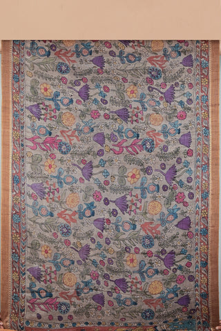 Tussar Kalamkari saree with floral and myth motifs