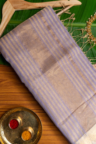 Lavender and Gold Zari Striped Maheshwari Saree