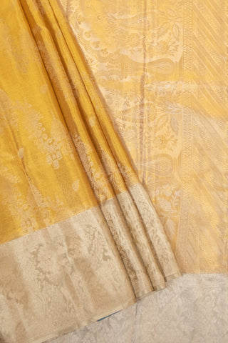 Vibrant Golden Yellow kanjivaram Silk Saree with Intricate Gold Zari