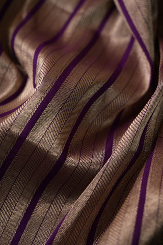 Purple and Gold Silk Brocade Saree with striped pallu and woven border