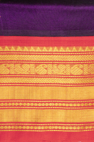 royal purple and rani pink cotton silk saree with gold zari peacock buttas handcrafted saree from Madhurya