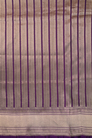 Purple and Gold Silk Brocade Saree with striped pallu and woven border