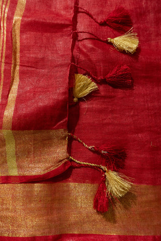 Gold and Red Pure Linen Saree