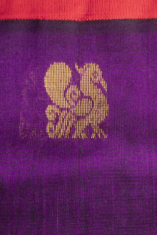 royal purple and rani pink cotton silk saree with gold zari peacock buttas handcrafted saree from Madhurya