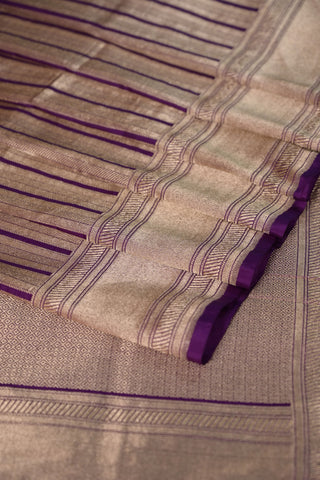 Purple and Gold Silk Brocade Saree with striped pallu and woven border
