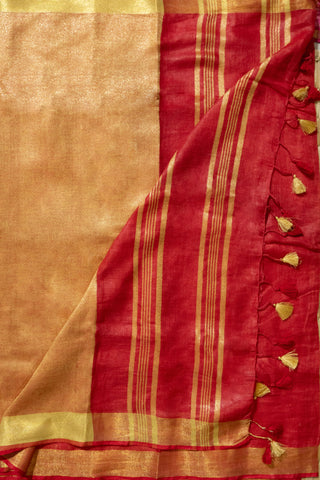 Gold and Red Pure Linen Saree