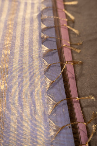 Lavender and Gold Zari Striped Maheshwari Saree