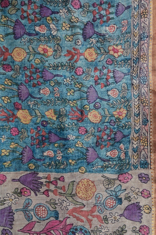 Tussar Kalamkari saree with floral and myth motifs