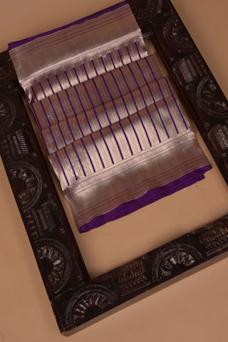 Purple and Gold Silk Brocade Saree with striped pallu and woven border