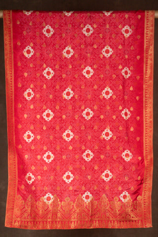 Red Banarasi Dola silk dupatta with digital Bandhani print