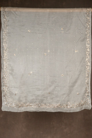 Off white pure silk organza dupatta with kaamdani mukesh embroidery