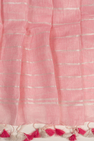blush pink pure linen saree with silver zari stripes handcrafted saree from Madhurya