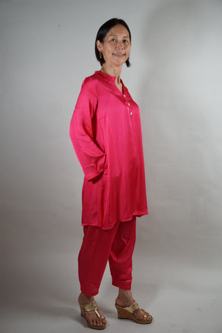 Luxurious Fuchsia Pink Modal Satin Co-Ord Set - Effortless Elegance