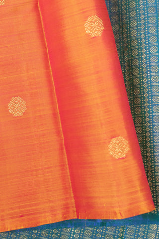 Vibrant Orange and Blue kanjivaram Silk Saree with Intricate Zari Designs