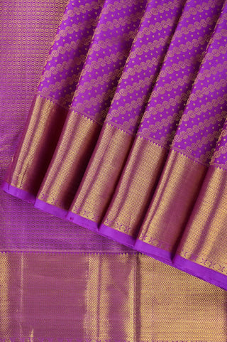 Regal Violet Purple Kanjeevaram Silk Saree with Gold Zari Buttas & Classic Border