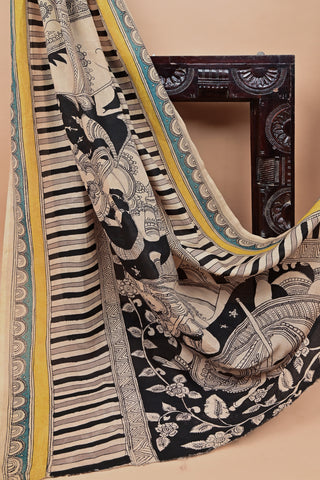 Kalamkari silk saree with divine hand-painting