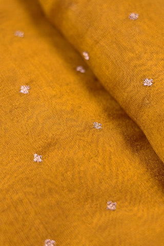 Mustard Yellow Chanderi Silk Saree with buttas and two-toned border