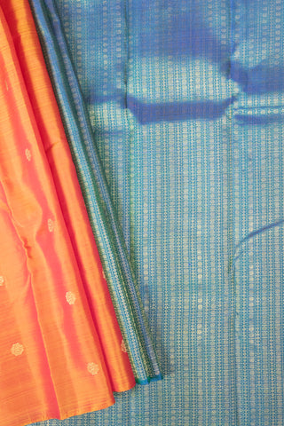 Vibrant Orange and Blue kanjivaram Silk Saree with Intricate Zari Designs