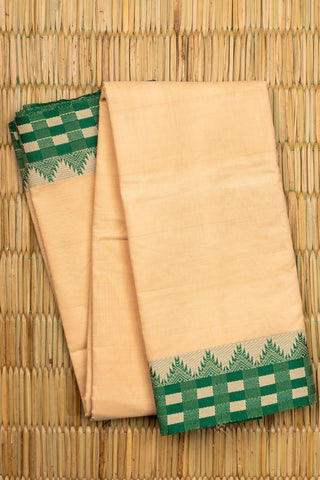 Off White Kanchi Cotton Saree with Aqua Green Checkered Temple Border