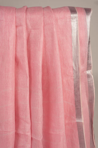blush pink pure linen saree with silver zari stripes handcrafted saree from Madhurya
